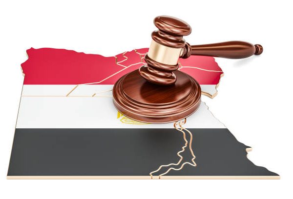 Wooden Gavel on map of Egypt, 3D rendering isolated on white background